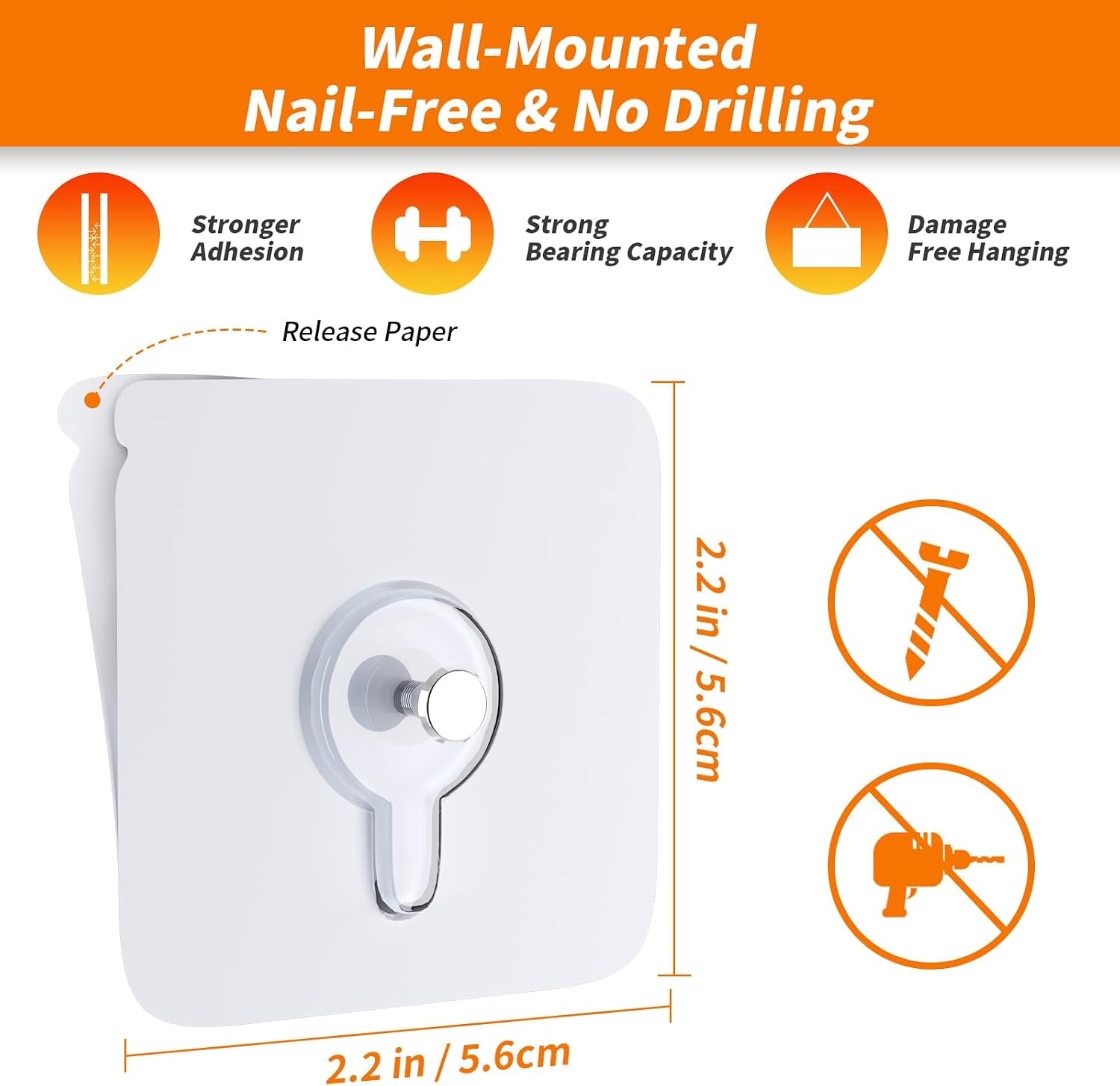 24PCS Picture Hangers Without Nails, Wall Hangers Without Nails, Adhesive Wall Hooks, to use Inside Kitchen, Bathroom, Home and Office (8mm)