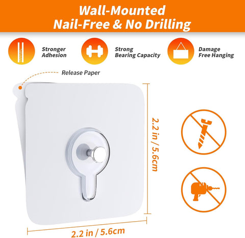 24PCS Picture Hangers Without Nails, Wall Hangers Without Nails, Adhesive Wall Hooks, to use Inside Kitchen, Bathroom, Home and Office (8mm)