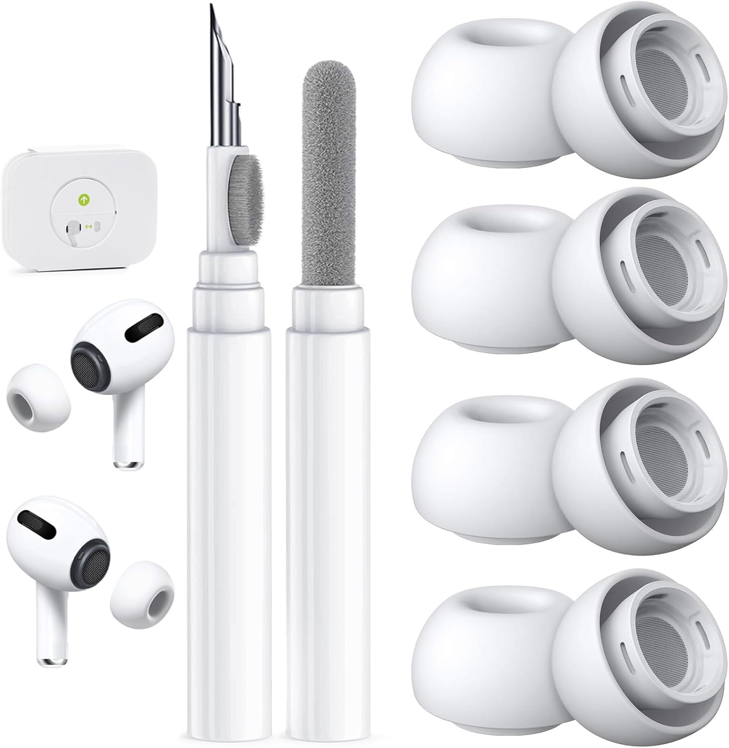 4 Pairs Replacement Ear Tips for AirPods Pro 2nd/1st (L-White)