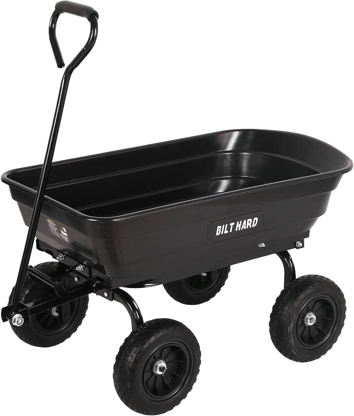 BILT HARD 4 Cu.Ft. 10" No-Flat Tires Poly Yard Dump Cart with 180° Rotating Handle, 600 lbs Capacity Heavy Duty Garden Carts and Wagons