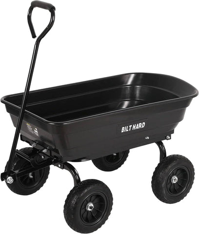 BILT HARD 4 Cu.Ft. 10" No-Flat Tires Poly Yard Dump Cart with 180° Rotating Handle, 600 lbs Capacity Heavy Duty Garden Carts and Wagons