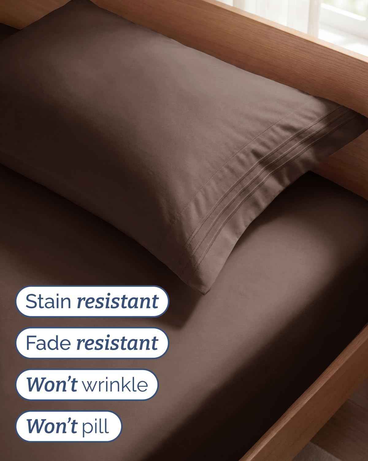 Twin Size 3 Piece Sheet Set - Comfy Breathable & Cooling Sheets - Brown