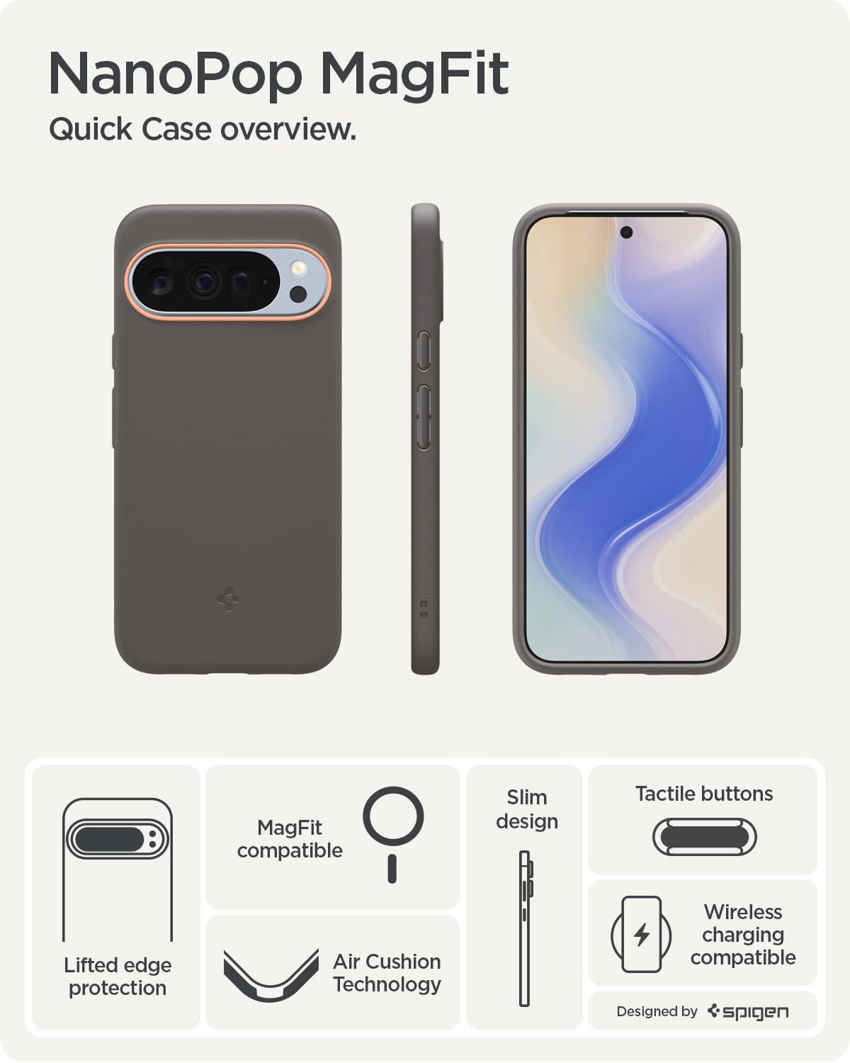 Spigen Nano Pop MagFit for Pixel 10 Pro XL Case, Papaya Gray