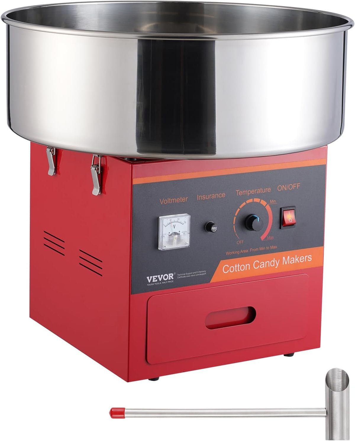 VEVOR Electric Cotton Candy Machine, 1000W Candy Floss Maker, Commercial Cotton Candy Machine with Stainless Steel Bowl, Sugar Scoop, and Drawer, Perfect for Home Kids Birthday, Family Party, Red