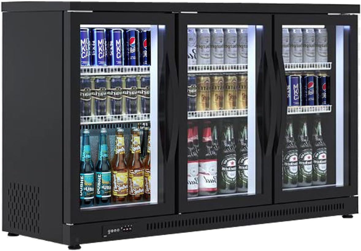 Beer Back Bar Cooler 3 Glass Door (Swing Door) 53" Width Beer Fridge NSF Certified Beverage Refrigerator 11.8 cu.ft Under Counter Height 35°-46°F Black bb3dup