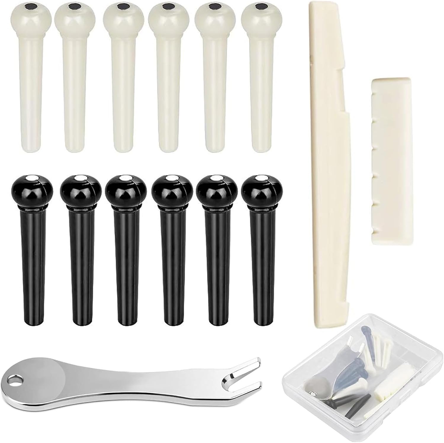 Acoustic Guitar Bridge Pins Pegs 12pcs with Puller, Saddle & Nut