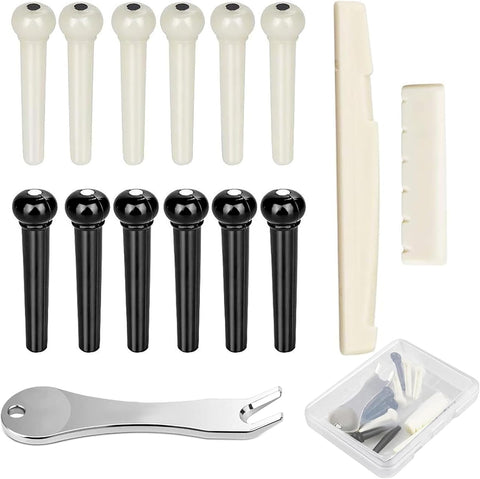 Acoustic Guitar Bridge Pins Pegs 12pcs with Puller, Saddle & Nut