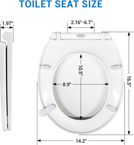 KHE Round Toilet Seat, Soft Close, 16.5 Inch, White