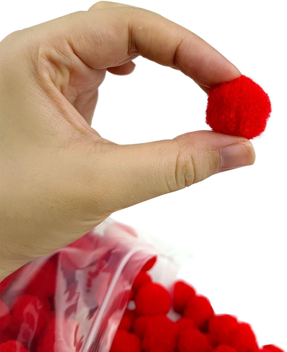 200 Pieces Pom Poms, 1 Inch Craft Pom Poms, Fuzzy Pompom Puff Balls for DIY Arts, Crafts Projects, Home Decorations (Red)