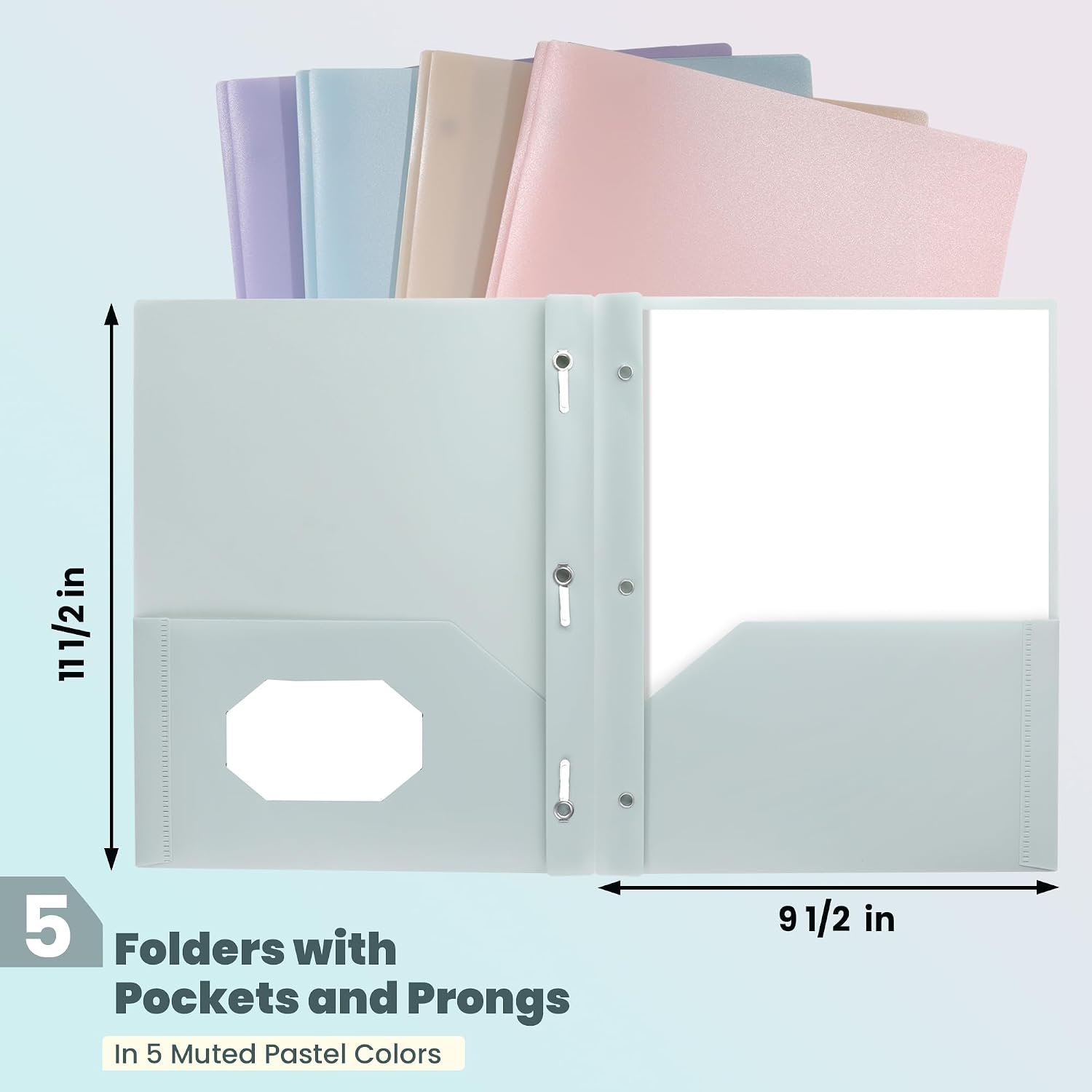 GNL Plastic Folders with Pockets and Prong, Pack of 5, Muted Pastel Colors, Heavy Duty 2 Pocket File Folders Letter Size, Folders with Prongs for School, Home, and Office