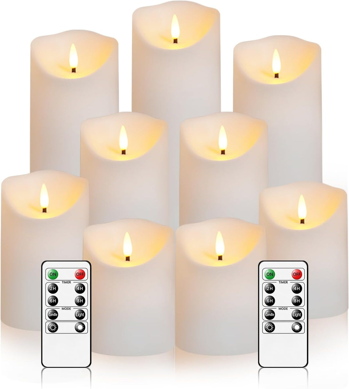 Nimiko Flameless Candles with Remote, Battery Operated Flickering Flameless Candles, LED Candles with Timer 2/4/6/8H, with Realistic LED Candles Set of 9 (D3 x H 3" 4" 5" 6" 7") (White)