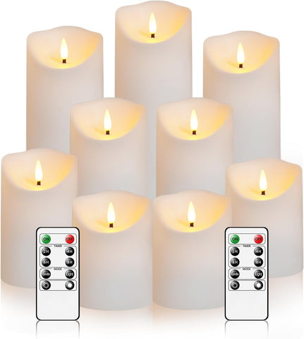 Nimiko Flameless Candles with Remote, Battery Operated Flickering Flameless Candles, LED Candles with Timer 2/4/6/8H, with Realistic LED Candles Set of 9 (D3 x H 3" 4" 5" 6" 7") (White)