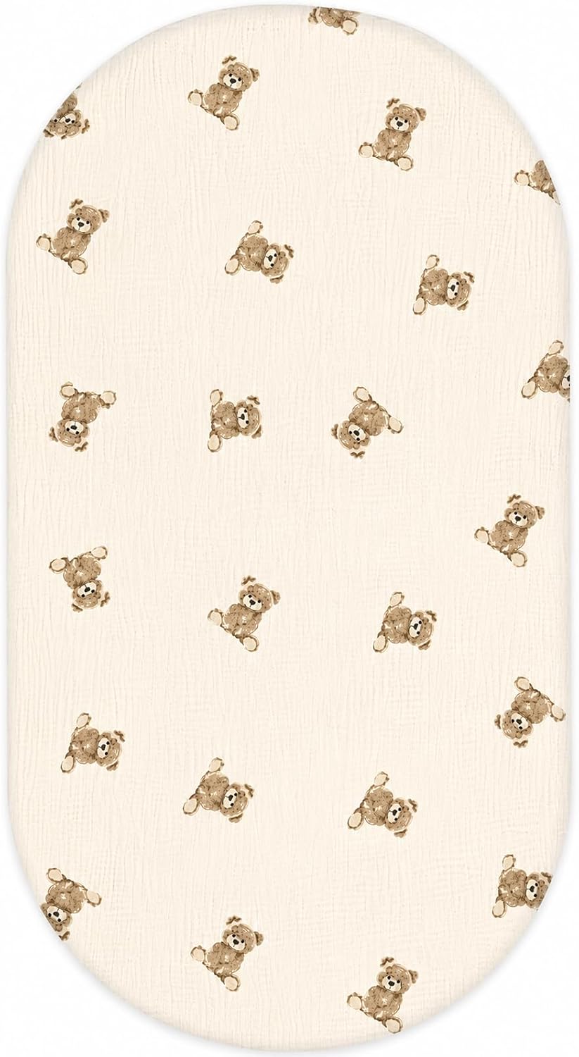 Organic Baby Bassinet Sheets 33”x17” 100% Muslin Cotton for Baby Girl Boy, Soft Fitted Mattress Pad Cover Compatible with Halo BassiNest Swivel Sleeper, Graco, Baby Delight, Chicco, Angelbliss