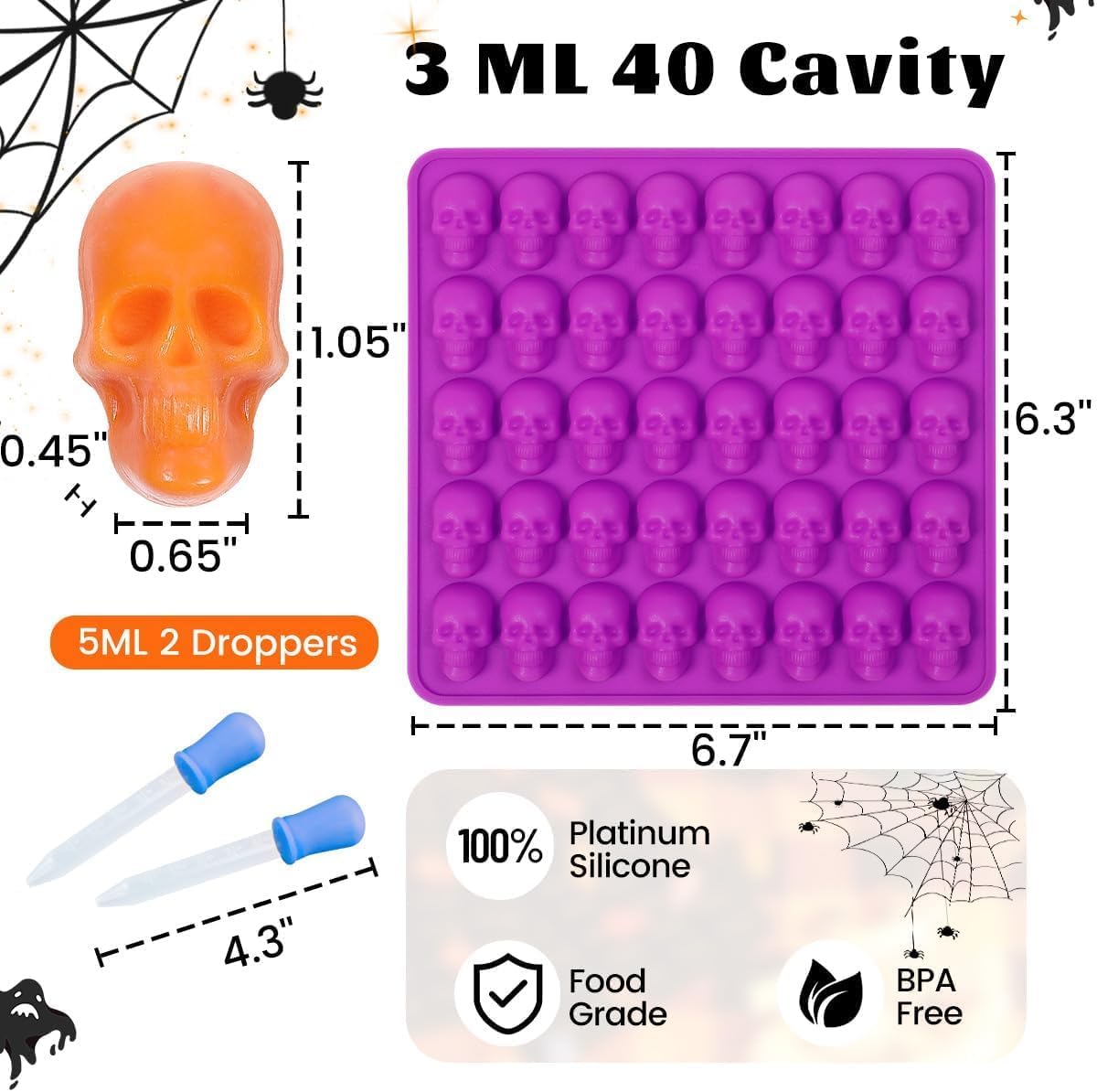 Skull Silicone Molds, Halloween Gummy Chocolate Molds 4 Pcs Mini Skull Mold