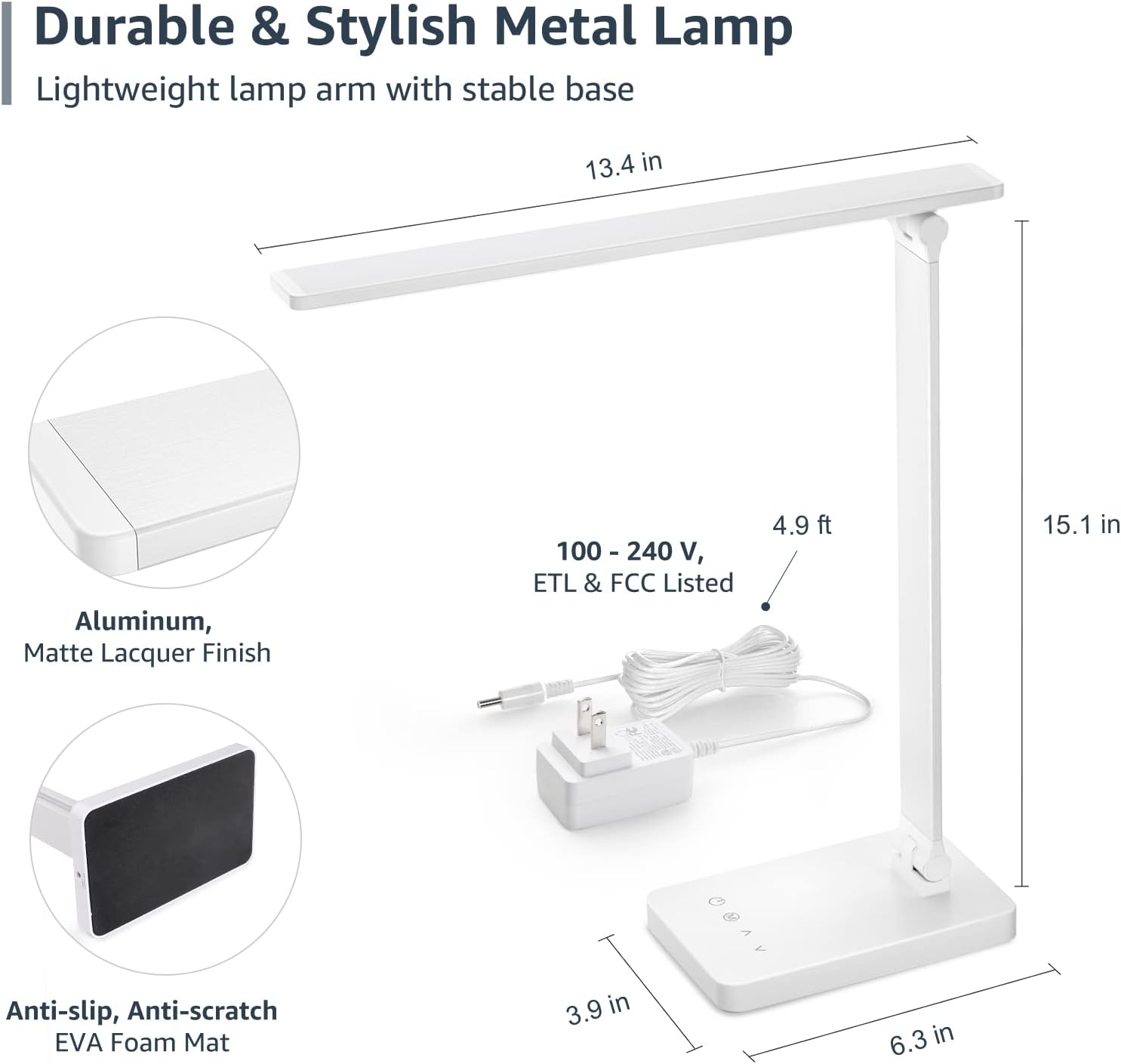 Lepro LED Desk Lamp 9.5W 800lm, Metal Desk Light for Home Office, White