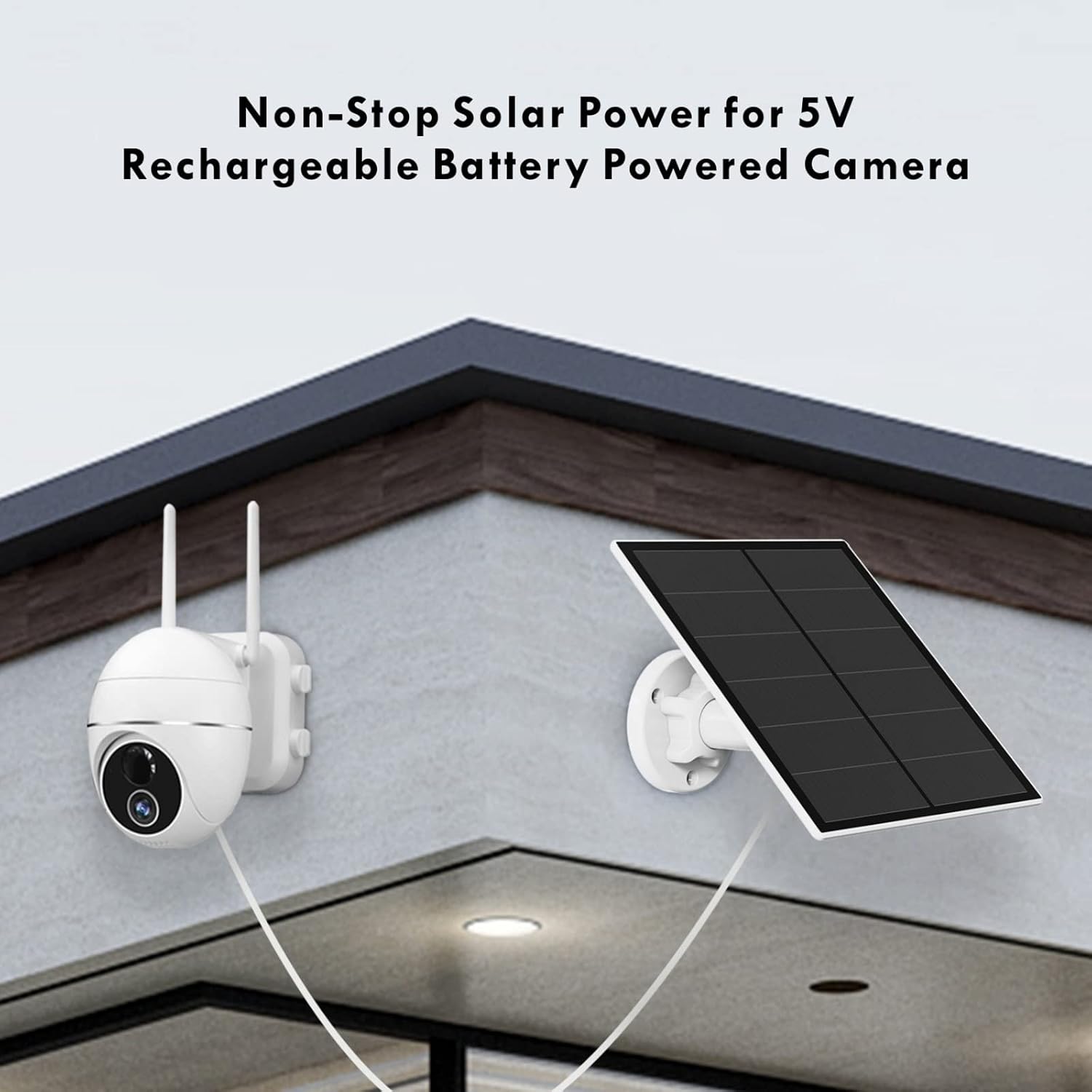 Solar Panel for Security Camera, 5W USB Solar Panel Compatible with Rechargeable Battery Camera, Solar Panel Charger for Camera with IP65 Waterproof, Adjustable Bracket, 9.8ft Cable(2 Pack)