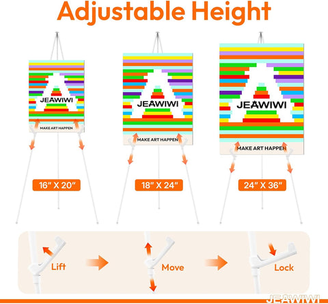 JEAWIWI 1 Pcs Lightweight Easel Stand, 66 Inch, White, with Carry Bags