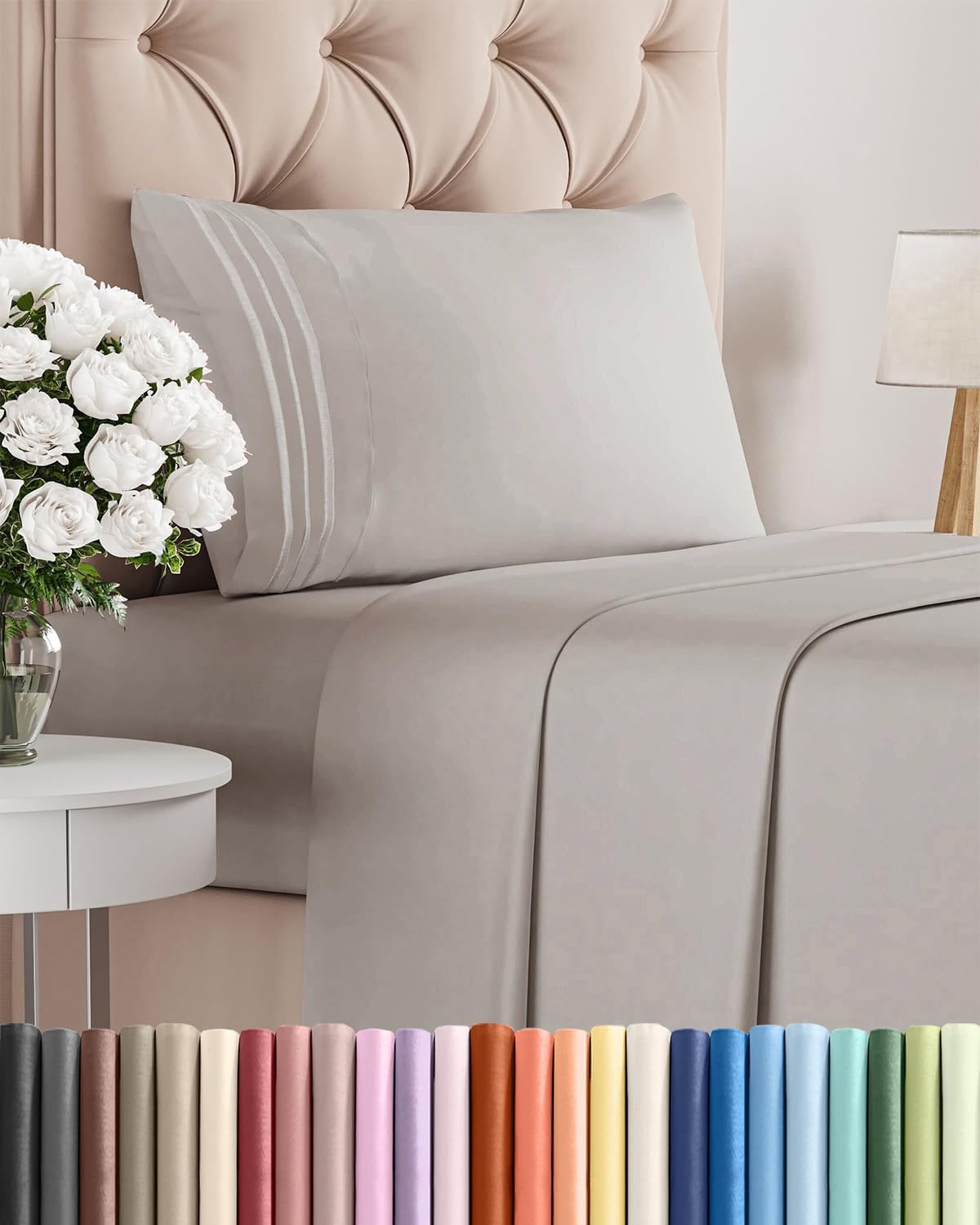 Twin Size 3 Piece Sheet Set - Breathable & Cooling Sheets - Light Grey