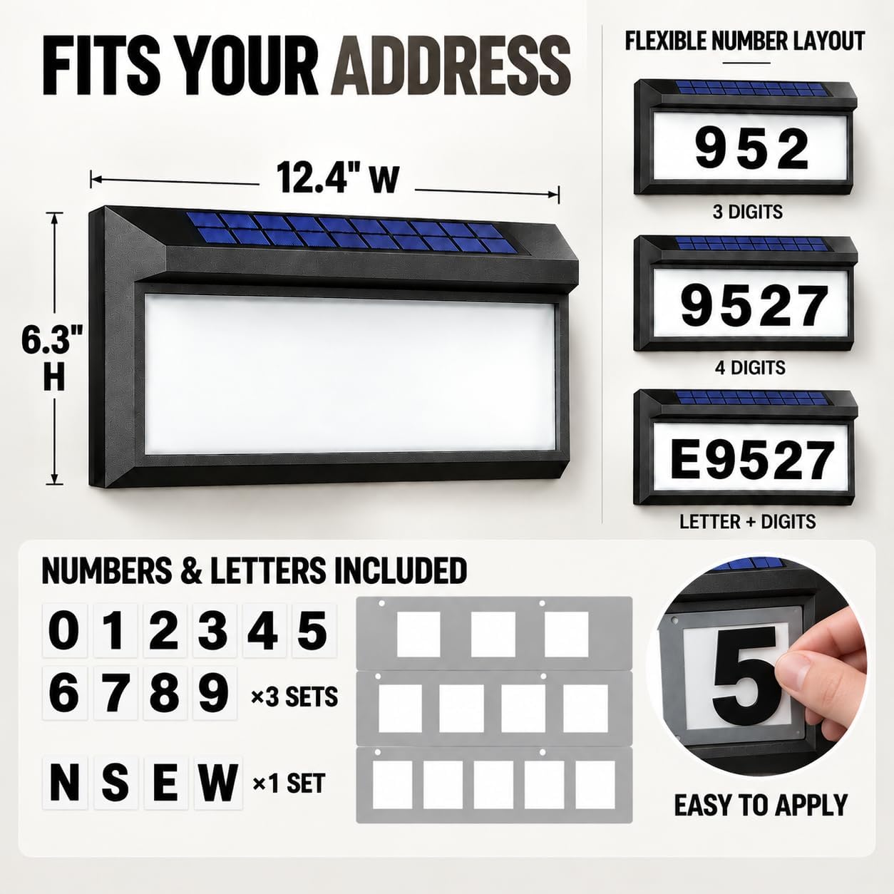 Solar Address Sign, Lighted Address Plaque Outdoor Waterproof, Illuminated Address Numbers, House Numbers for Outside