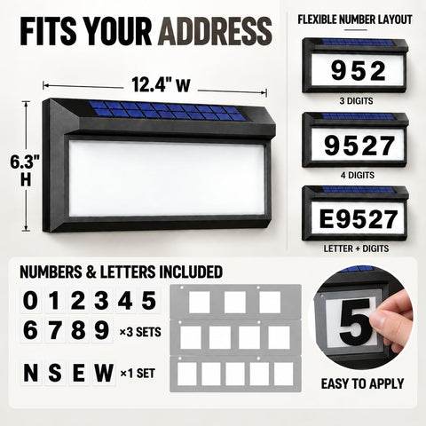 Solar Address Sign, Lighted Address Plaque Outdoor Waterproof, Illuminated Address Numbers, House Numbers for Outside