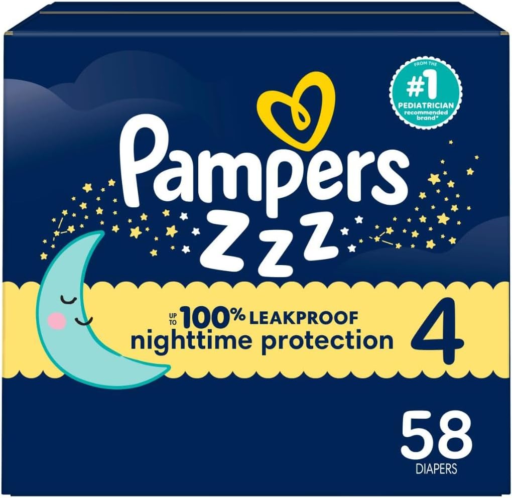 Pampers, Zzz Overnight Diapers, Size 4 (22-37 lbs), 58 Count