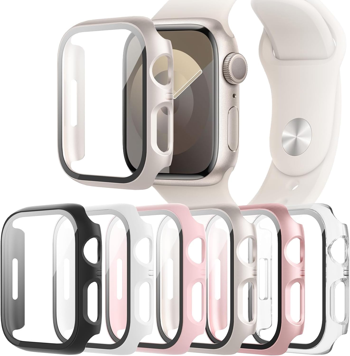 6-Pack Case Compatible with Apple Watch 40mm Series SE 3(2025)/SE 2/SE/6/5/4 with Tempered Glass Screen Protector, QCKANLJ Ultra-Thin Hard PC Full Protective Face Cover Bumper for iWatch 40 mm