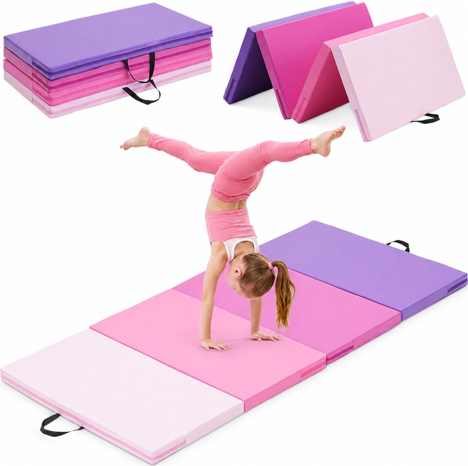 Gymnastics Mat, 3x6FT / 4x8FT 2" Thick Kids' Folding Tumbling Mat