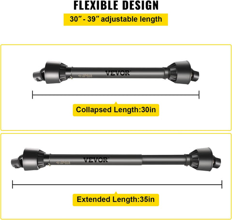 VEVOR PTO Shaft, 1-3/8" PTO Drive Shaft, 6 Spline Tractor End and Round Implement End PTO Driveline Shaft, Tractor PTO Shaft, 30"-39" Brush Hog PTO Shaft Black, for Finish Mower, Rotary Cutter