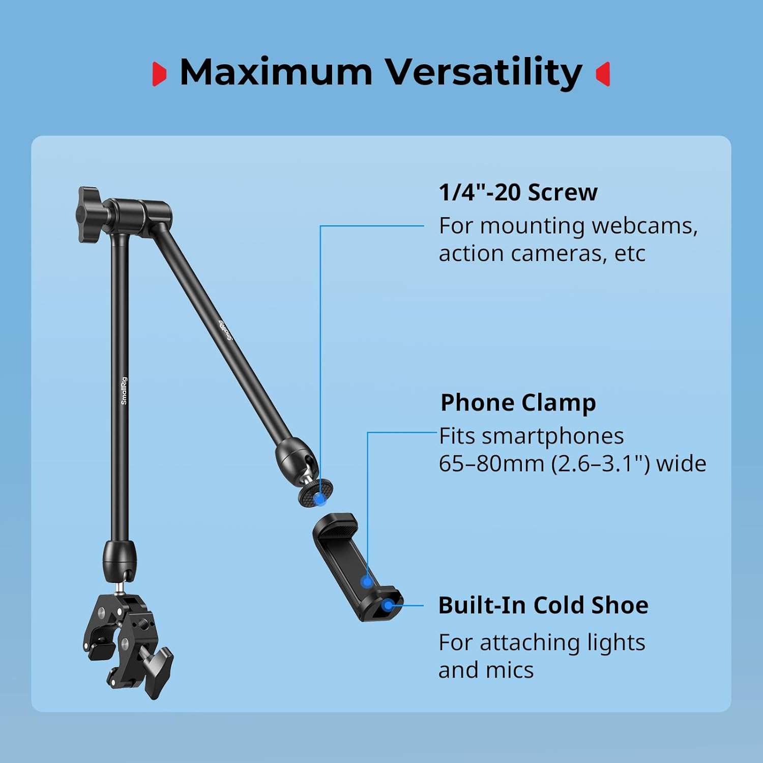 SMALLRIG Desktop Magic Arm Support with Super Clamp Kit, Phone Mount Clamp