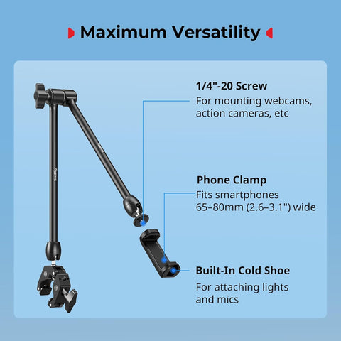 SMALLRIG Desktop Magic Arm Support with Super Clamp Kit, Phone Mount Clamp