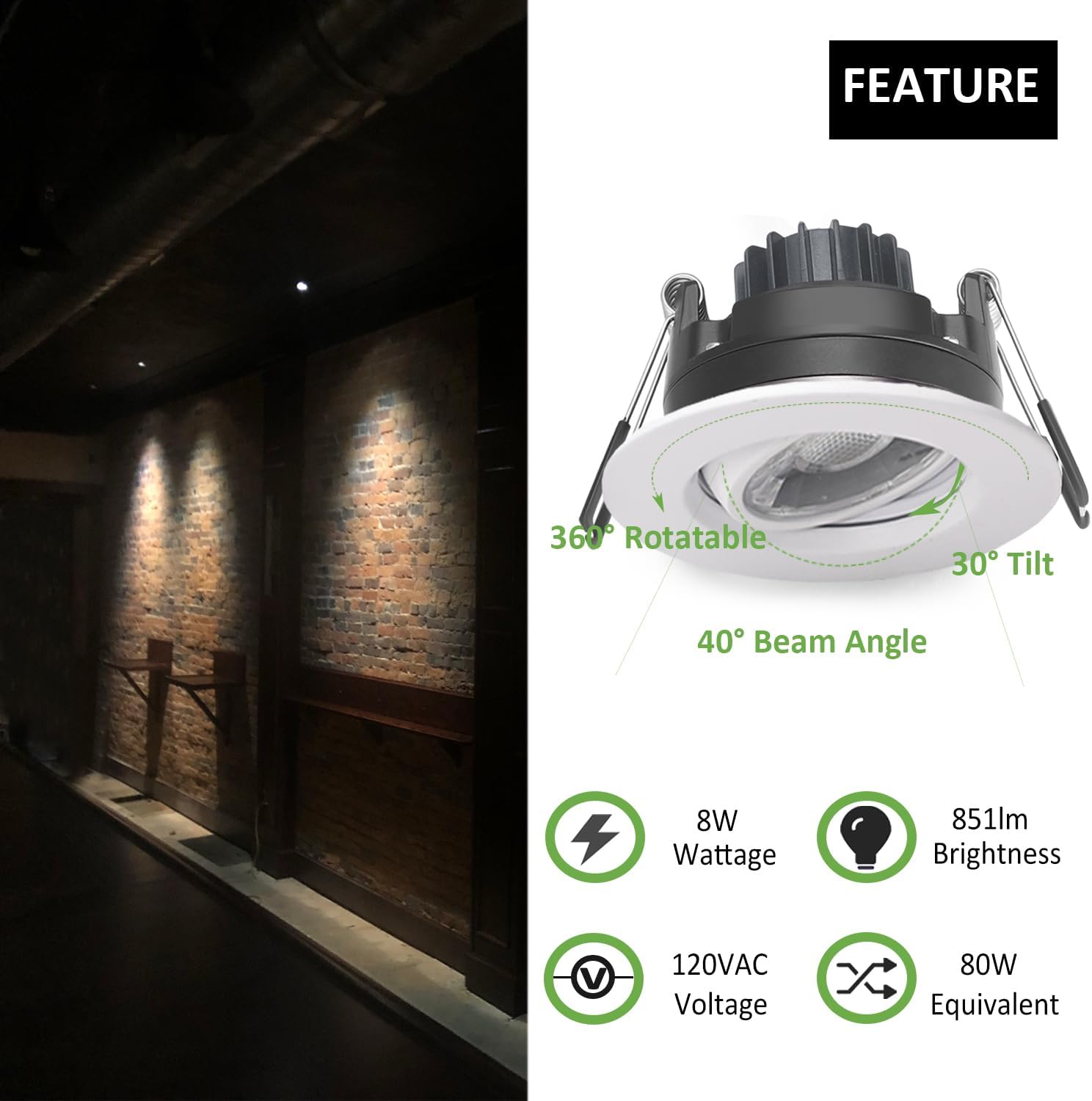 POPANU 3 Inch Gimbal LED Recessed Lights 6 Pack,Adjustable Downlight, White