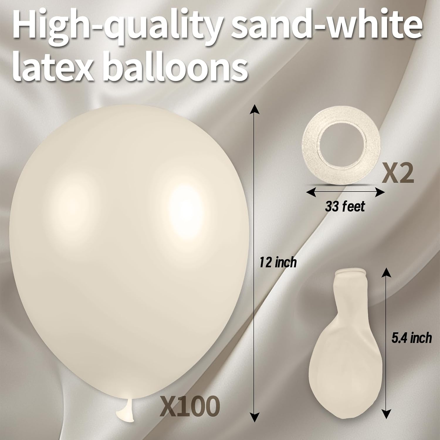 ASIYUHY 100pcs Sand White Latex Balloons 12 Inch Beige Balloons