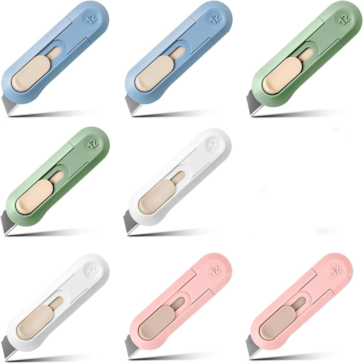 Box Cutter,Retractable Box Opener, Package Opener, Easy Slide Retractable Cute envelope opener for opening daily express boxes, envelopes, packages, paper tapes and more (8 Pcs Box Cutter)