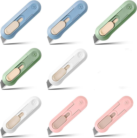 Box Cutter,Retractable Box Opener, Package Opener, Easy Slide Retractable Cute envelope opener for opening daily express boxes, envelopes, packages, paper tapes and more (8 Pcs Box Cutter)