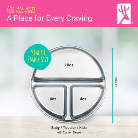 Elk and Friends Kids/Toddler 7.8" Stainless Steel Divided Plate + Lid | 4pk