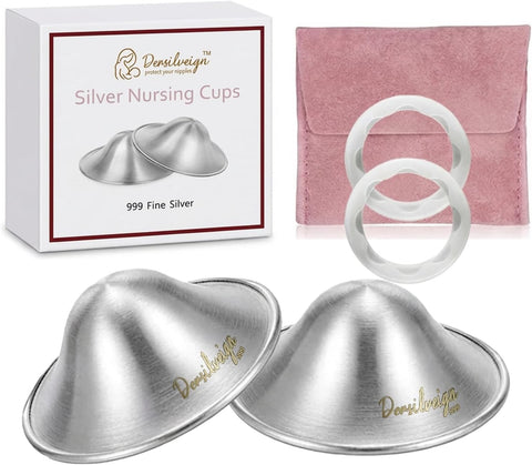 999 Original Silver Nursing Cups, Silver Nipple Cover with Silicone Protect Rings for Breastfeeding Essential, Silver Nipple Shield for Nursing Newborn, Metal Nipple Shields, Regular Size