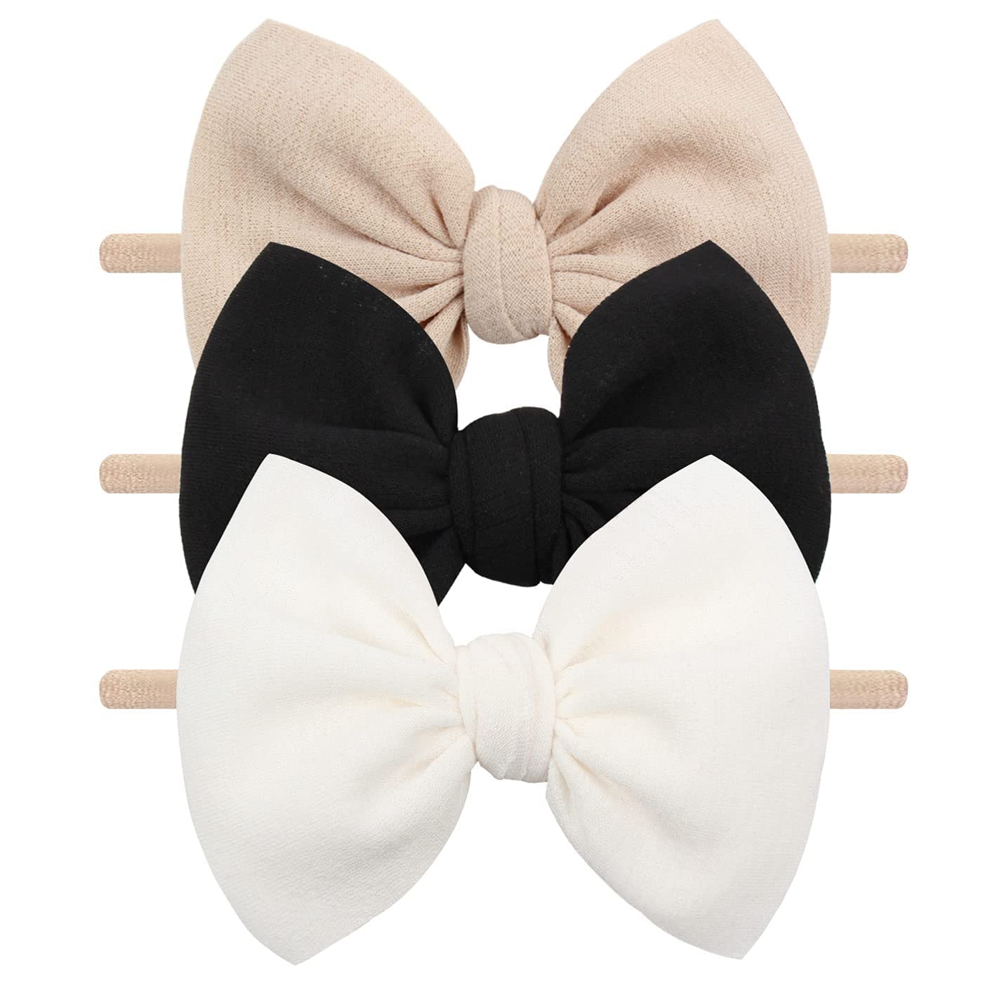 YanJie 3 Pcs Soft Headbands Baby Girls Nylon Headband with Hair Bow Hairbands Hair Accessories for Newborn Infant Toddler Kids