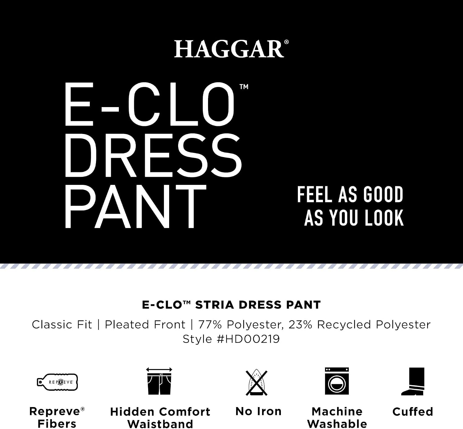 Haggar Men's E-Clo Repreve Classic Fit Pleat Front Dress Pant with Hidden Expandable Waistband