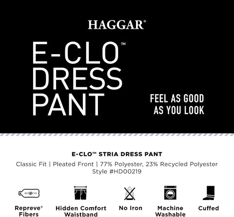 Haggar Men's E-Clo Repreve Classic Fit Pleat Front Dress Pant with Hidden Expandable Waistband