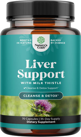 Liver Cleanse Support - Milk Thistle Supplement with Choline - 70 Count