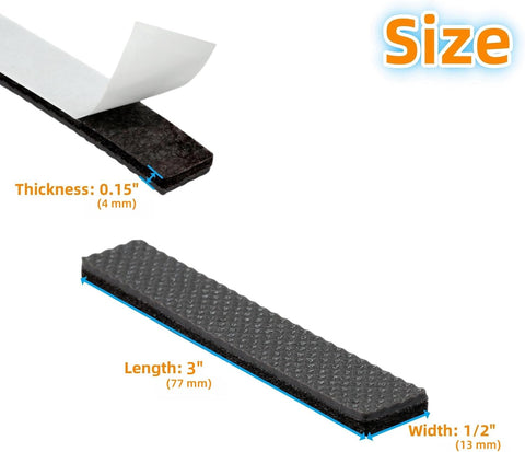 Non Slip Furniture Pads 1/2" x 3" Rubber Strips Self Adhesive Furniture Grippers Chair Leg Pads Rubber Chair Feet Anti Scratches Non Skid Furniture Pad Floor Protectors, 40 Pcs Rectangle