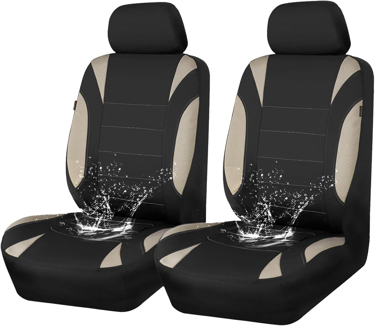 CAR PASS Neoprene EVA Waterproof car seat Covers Front Seats Only, Universal fit for SUV Vehicles Automotive with 5mm Composite EVA Inside,Airbag Compatible (Two Seats 6PCS, Black and Beige)