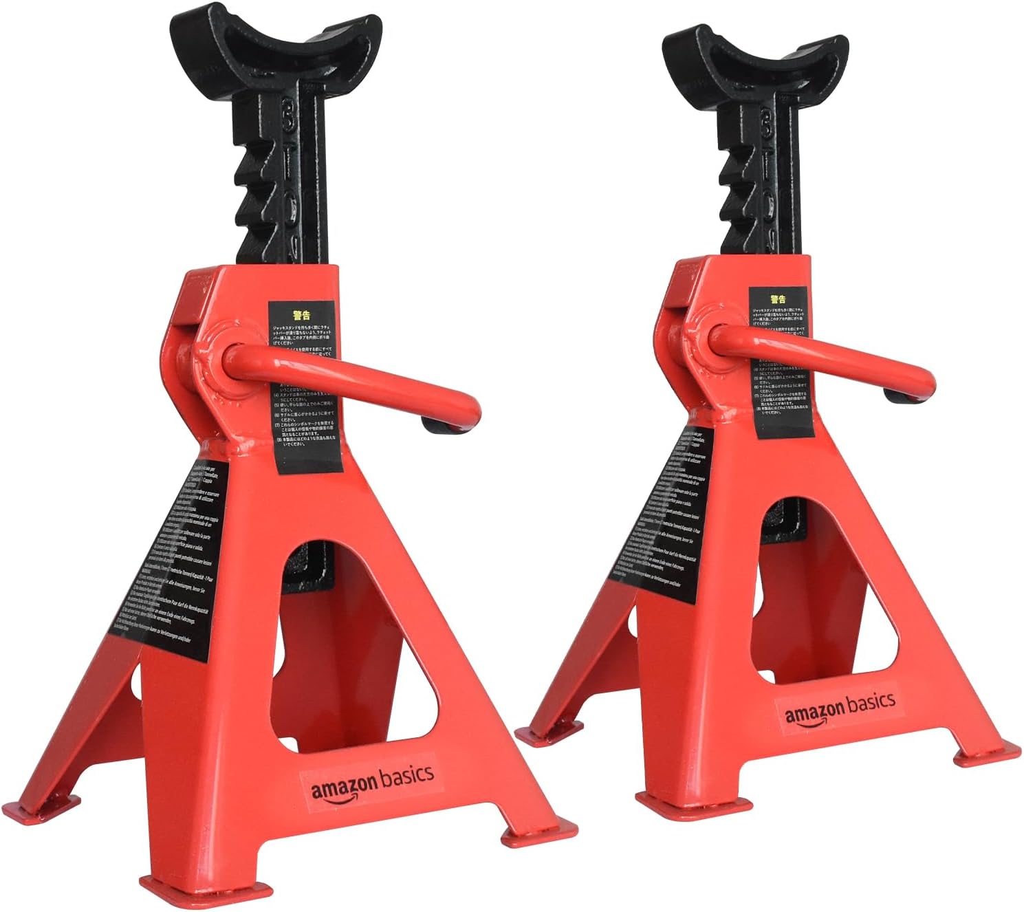 Amazon Basics Steel Jack Auto Stands, 3 Ton (2.7 metric Ton) Capacity, Easy to Use, Adjustable Height, 6,000 lb, 1 Pair, Black and Red(For Sedans and Urban SUVs)