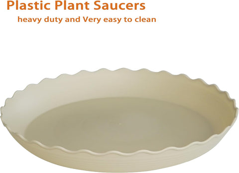 6 Pack of 12 inch Plant Saucer Plant Tray, Plastic Plant Saucer, Heavy Duty Plant Tray for Pots, Plant Saucers for Indoors Planter, Garden Water Plate Bowls (Beige)