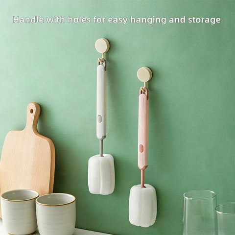 Bottle Brush Long Handle Cup Cleaner Brush Sponge Bottle Scrubber Detachable Handle Portable Sponge Cleaning Brush for Cups Wine Glasses Water Bottles Baby Bottles and Vacuum Flasks (White)