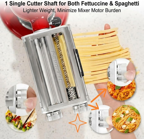 FavorKit Pasta Maker Attachment 3 in 1 Durable Metal for KitchenAid Mixers