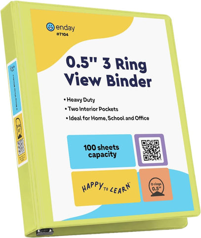 Enday 1/2 Inch Binder, Green 3 Ring Binder, 0.5 Inch Heavy Duty Three Ring Binder, 100 Sheets Capacity - for Home School and Office
