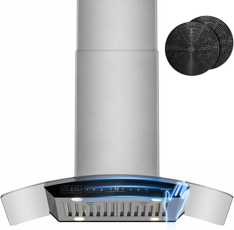 BRANO Island Range Hood 36 Inch 900 CFM, Voice & Gesture & Touch Control