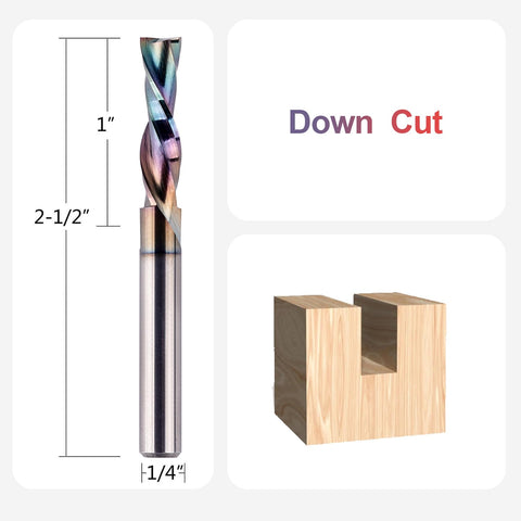 SpeTool 1/4 Inch Shank Downcut Spiral Router Bit 1/4 Inch Cutting Diameter 1 inch Cutting Length with Extra Long Life Coating CNC Router Bits End Mill for Woodwork Mortise Slot