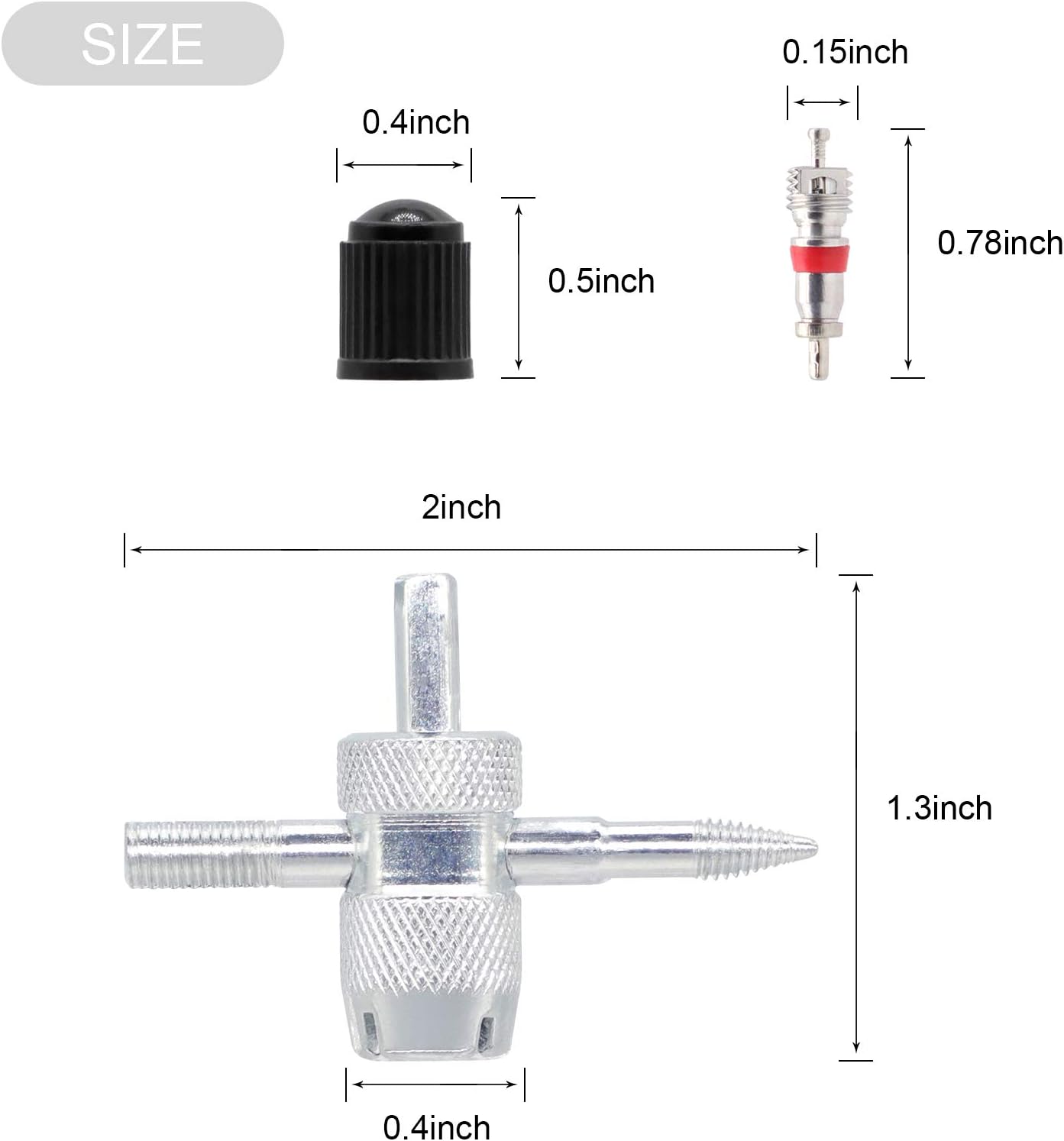 Valve Stem Removal Tool - 20Pcs Valve Cores, 10Pcs Tire Valve Caps, 4-Way Valve Tool, Valve Core Remover Tool By ZHSMS(35 PCS)